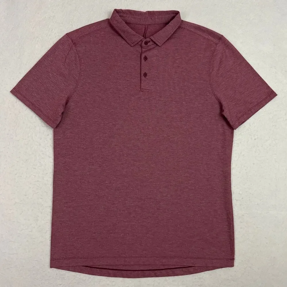 Lululemon Evolution Polo Mens Large Heathered Red Merlot Golf Performance